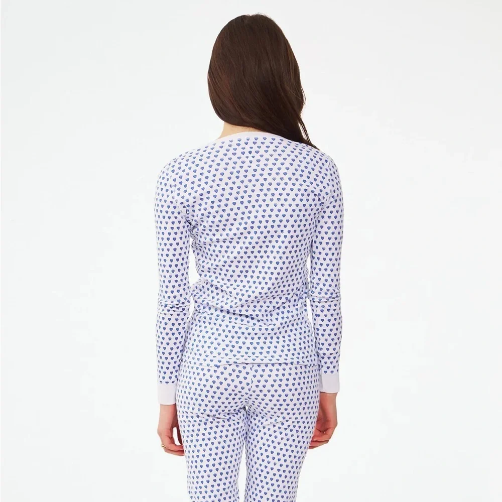 Roller Rabbit Heart Pajama 3 Button Long Sleeve Henley Top in Blue PLEASE READ
